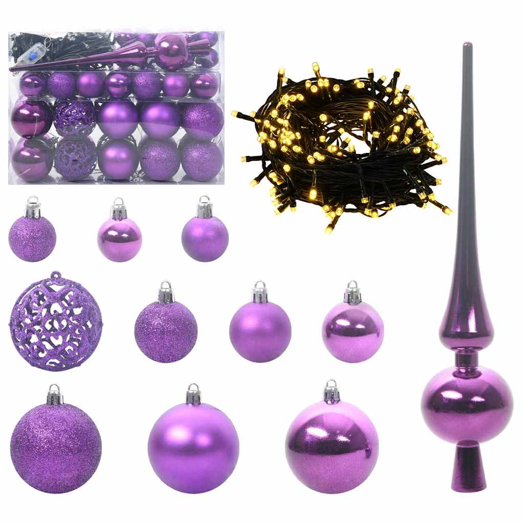 Christmas Bauble Set with 150 LEDs 61 pcs Lilac Plastic